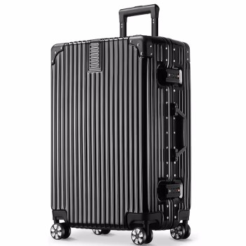 梵地亚（Vantiiear）行李箱男铝框26英寸拉杆箱大容量飞机旅行箱密码箱包女皮箱子黑